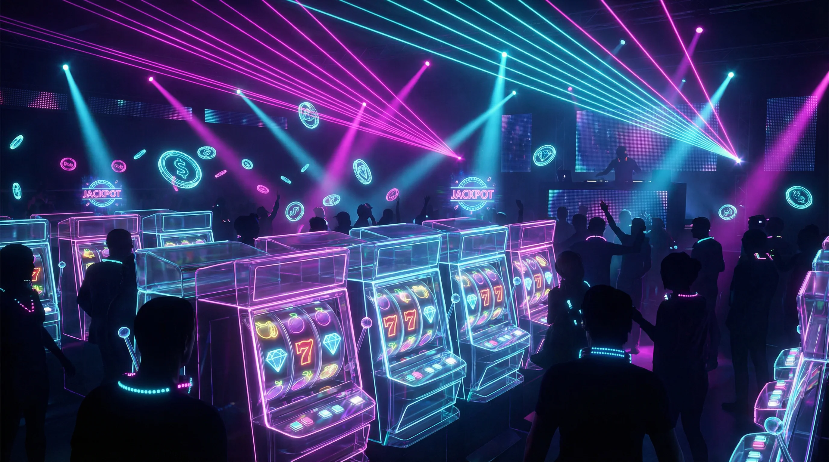 Tragamonedas en línea con luces neón en Baccarat Juego